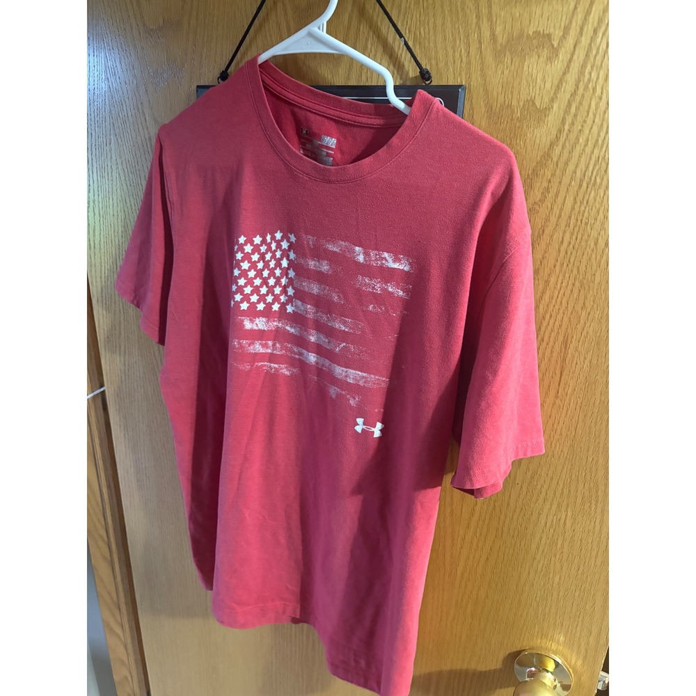 Under Armour Mens HeatGear Loose Fit Red American Flag Graphic T-Shirt Large